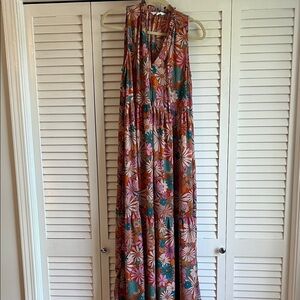 Tuckernuck BB Dakota Floral V-Neck Maxi Dress in Rust and Pink